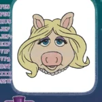 Miss Piggy Muppets cartoon character embroidery designs with blonde hair - Instant Download