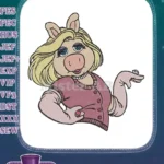 Miss Piggy Muppets blonde pig embroidery designs with pearls and ring - Instant Download