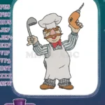 Funny Muppet Chef with Drill and Ladle Embroidery Designs - Instant Download