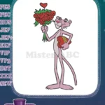 Pink Panther holding roses and chocolates Valentine's love embroidery designs - Instant Download