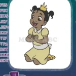 Young Princess Tiana Kneeling with Crown Embroidery Designs - Instant Download