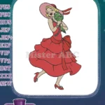 Elegant retro woman in red dress with flowers embroidery designs - Instant Download