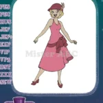 Happy Blonde Flapper Girl in Pink Dress Embroidery Designs - Instant Download