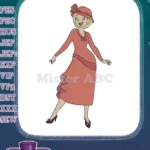 Happy vintage flapper woman in red dress embroidery designs - Instant Download