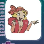 Glamorous blonde woman in red bow and fluffy coat embroidery designs - Instant Download