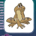 Adorable Cartoon Pensive Frog with Hand on Chin Embroidery Designs - Instant Download
