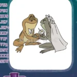 Enchanting frog wedding couple holding hands embroidery designs - Instant Download