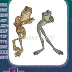 Cheerful cartoon frogs with banjo and posing embroidery designs - Instant Download