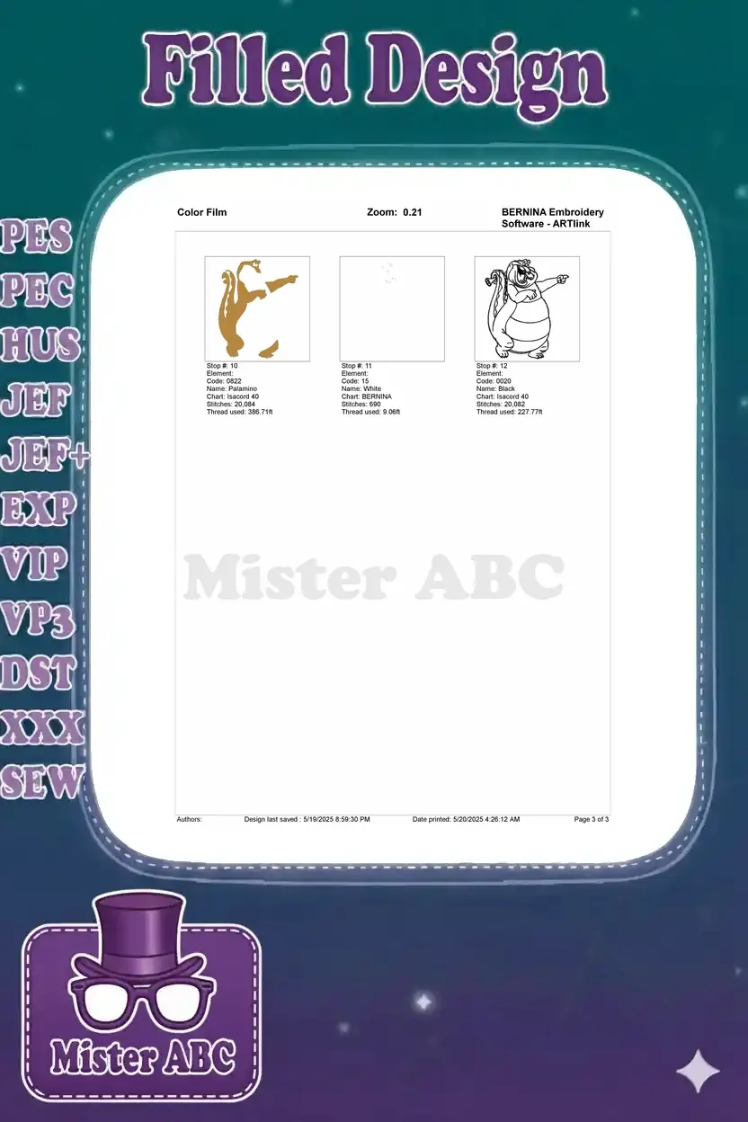 A color film breakdown showing the final three color stops, including the critical black outline for Louis.