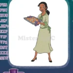 Smiling Princess Tiana baking delicious beignets kitchen embroidery designs - Instant Download
