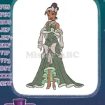Elegant Princess Tiana Green Gown Royal Cartoon Embroidery Designs - Instant Download