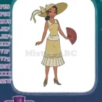 Elegant Princess Tiana in yellow dress and hat embroidery designs - Instant Download