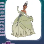 Princess Tiana Waving in Green Lily Pad Dress Embroidery Designs - Instant Download