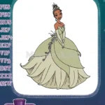Smiling Princess Tiana green lily pad dress Disney embroidery designs - Instant Download