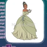 Elegant Princess Tiana green ball gown teapot embroidery designs - Instant Download