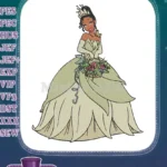 Elegant Princess Tiana Green Gown Floral Bouquet Embroidery Designs - Instant Download