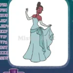 Elegant Princess Tiana in Blue Ball Gown Embroidery Designs - Instant Download
