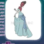 Elegant Princess Tiana in Blue Gown Embroidery Designs - Instant Download