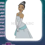 Elegant Princess Tiana light blue gown Disney character embroidery designs - Instant Download