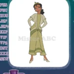 Smiling Princess Tiana Disney character green dress embroidery designs - Instant Download