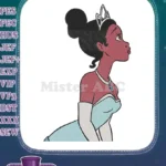 Hopeful Princess Tiana wearing crown and blue dress embroidery designs - Instant Download