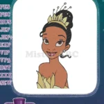 Princess Tiana Smiling with Golden Floral Headpiece Embroidery Designs - Instant Download