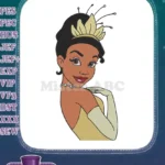 Princess Tiana Disney fairytale character embroidery designs with lily pad crown - Instant Download