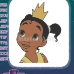 Cute young Princess Tiana cartoon embroidery designs for children - Instant Download