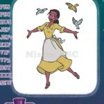 Cheerful Princess Tiana surrounded by flying birds embroidery designs - Instant Download