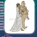 Princess and Prince Wedding Couple Walking Embroidery Designs - Instant Download