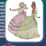 Elegant Cinderella and Tiana Princess Ball Gown embroidery designs - Instant Download