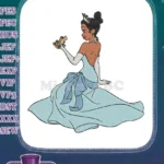 Disney Princess Tiana with frog elegant gown embroidery designs - Instant Download