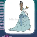 Elegant Princess Tiana light blue dress frog prince embroidery designs - Instant Download