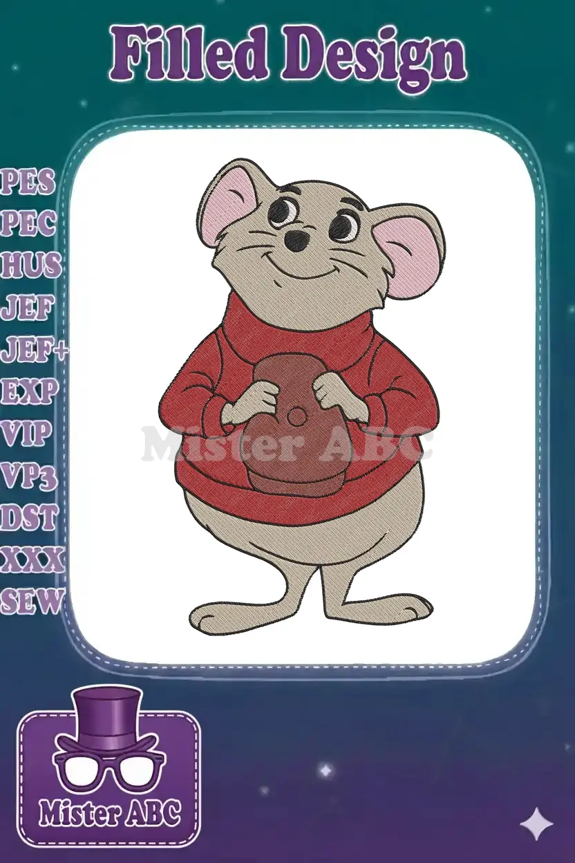 Charming embroidered Dr. Dawson design, smiling in a red sweater. Perfect for fans of classic animated movie characters.