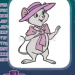 Elegant white mouse cartoon embroidery designs with pink hat and bow - Instant Download