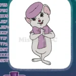 Smiling white mouse Miss Bianca purple hat bow embroidery designs - Instant Download