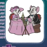Romantic mice couple dinner engagement embroidery designs - Instant Download