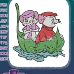 Bernard and Bianca mice in leaf boat adventure embroidery designs - Instant Download