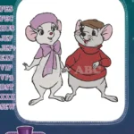 Bernard and Miss Bianca cartoon mice holding hands embroidery designs - Instant Download