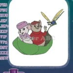 Bernard and Miss Bianca in leaf with dragonfly embroidery designs - Instant Download