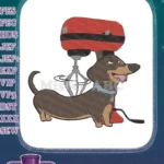 Playful Dachshund Dog with Red Kitchen Mixer Embroidery Designs - Instant Download
