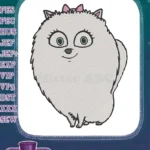 Adorable fluffy white dog with pink bow cartoon embroidery designs - Instant Download
