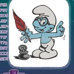 Smurf writer with quill pen and inkwell embroidery designs - Instant Download