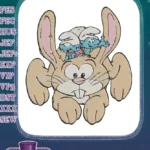 Cute brown bunny with playful Smurfs riding on top embroidery designs - Instant Download