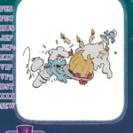 Clumsy Smurf chef with falling birthday cake embroidery designs - Instant Download