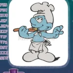 Cute blue Smurf chef holding rolling pin embroidery designs - Instant Download