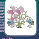 Curious Smurf with magnifying glass and surprised Smurf flower embroidery designs - Instant Download