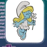Happy Smurfette with Flower Cartoon Character Embroidery Designs - Instant Download