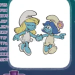 Smurfette and Blue-Haired Smurf Friends Holding Hands Embroidery Designs - Instant Download