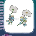 Happy Smurf and Smurfette with Daisy Flowers Embroidery Designs - Instant Download